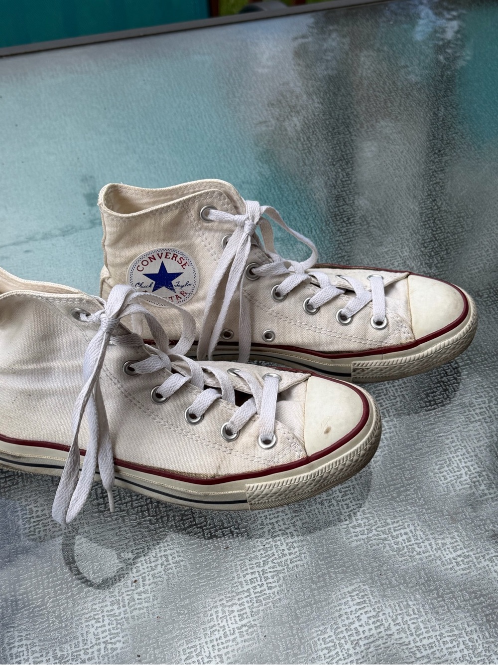 Converse White High-Top Sneakers with Red Stripe